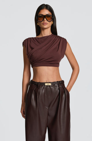 L.F Amara Top Modal Jersey Cropped Plum Brown