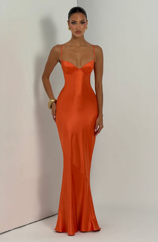 M.T Amorette Maxi Dress Satin Underwired Burnt Orange
