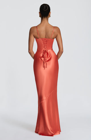 M.T Amorette Maxi Dress Satin Underwired Burnt Orange