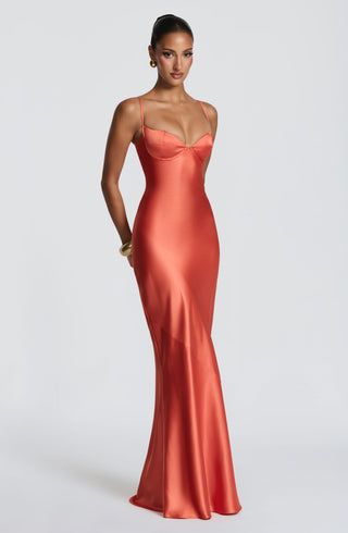 M.T Amorette Maxi Dress Satin Underwired Burnt Orange