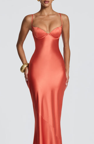 M.T Amorette Maxi Dress Satin Underwired Burnt Orange