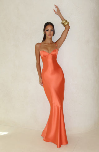M.T Amorette Maxi Dress Satin Underwired Burnt Orange