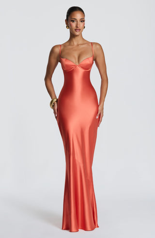 M.T Amorette Maxi Dress Satin Underwired Burnt Orange