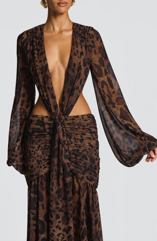 T.X Andrina Maxi Dress Leopard Print Chiffon Long Sleeve
