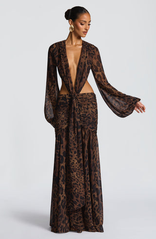 T.X Andrina Maxi Dress Leopard Print Chiffon Long Sleeve