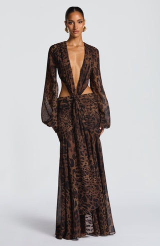 T.X Andrina Maxi Dress Leopard Print Chiffon Long Sleeve