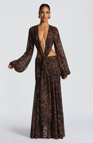 T.X Andrina Maxi Dress Leopard Print Chiffon Long Sleeve