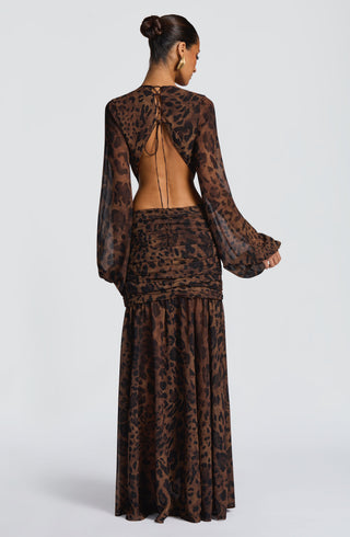 T.X Andrina Maxi Dress Leopard Print Chiffon Long Sleeve