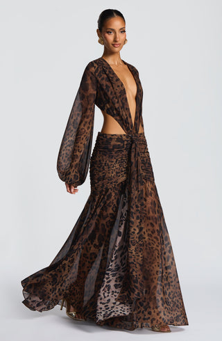 T.X Andrina Maxi Dress Leopard Print Chiffon Long Sleeve