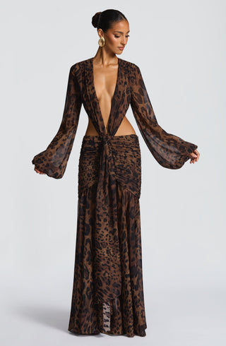 T.X Andrina Maxi Dress Leopard Print Chiffon Long Sleeve