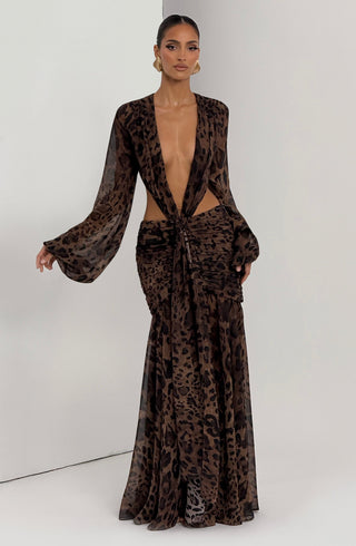 T.X Andrina Maxi Dress Leopard Print Chiffon Long Sleeve