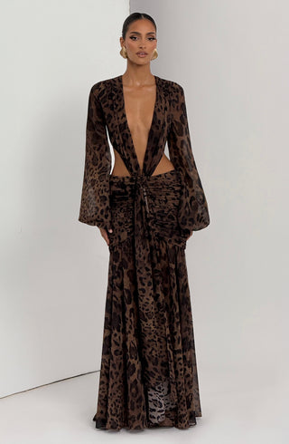 T.X Andrina Maxi Dress Leopard Print Chiffon Long Sleeve