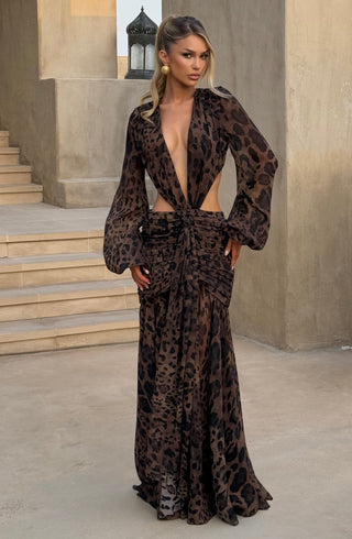 T.X Andrina Maxi Dress Leopard Print Chiffon Long Sleeve