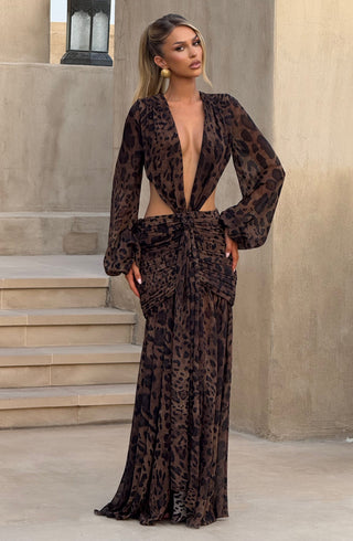 T.X Andrina Maxi Dress Leopard Print Chiffon Long Sleeve