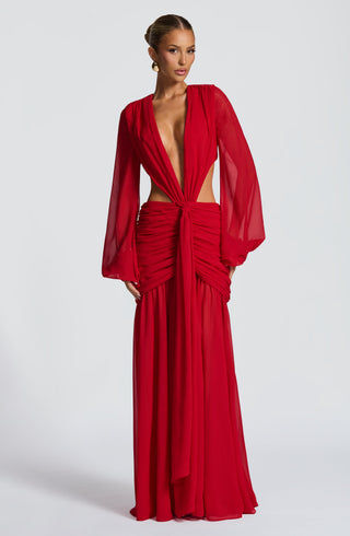 T.X Andrina Maxi Dress Chiffon Long-Sleeve Red