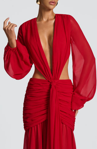 T.X Andrina Maxi Dress Chiffon Long-Sleeve Red