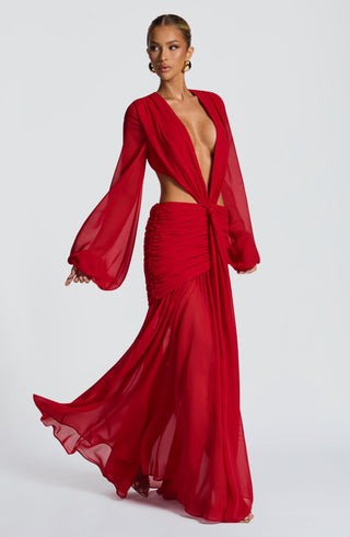 T.X Andrina Maxi Dress Chiffon Long-Sleeve Red