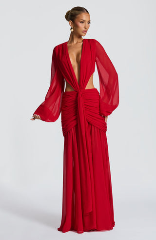 T.X Andrina Maxi Dress Chiffon Long-Sleeve Red