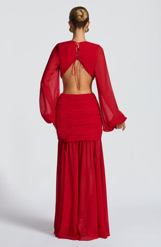 T.X Andrina Maxi Dress Chiffon Long-Sleeve Red