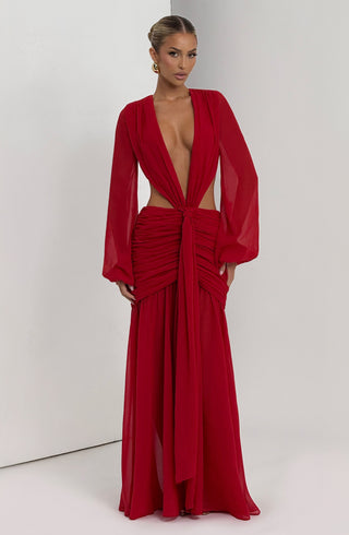 T.X Andrina Maxi Dress Chiffon Long-Sleeve Red