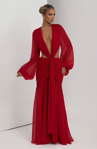 T.X Andrina Maxi Dress Chiffon Long-Sleeve Red