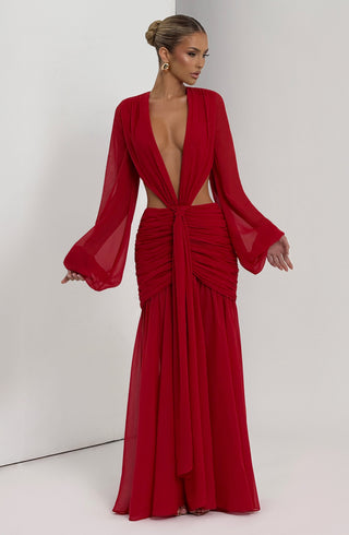 T.X Andrina Maxi Dress Chiffon Long-Sleeve Red