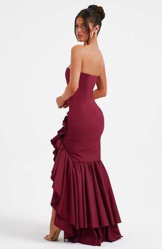 C.F Angelina Maxi Dress Non-Stretch Cotton Blend Frilled Burgundy