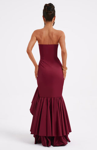 C.F Angelina Maxi Dress Non-Stretch Cotton Blend Frilled Burgundy