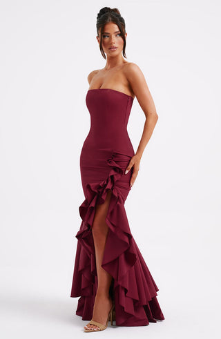 C.F Angelina Maxi Dress Non-Stretch Cotton Blend Frilled Burgundy