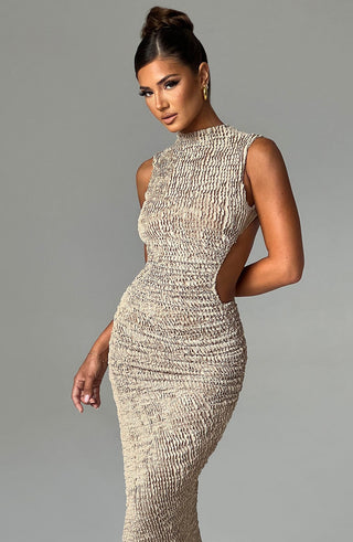 L.F Aphrodite Midi Dress Textured Stretch Open Back Beige
