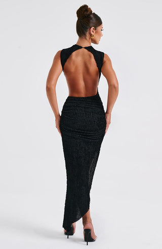 L.F Aphrodite Midi Dress Textured Stretch Asymmetric Black