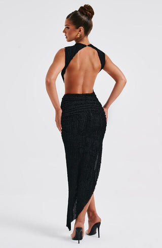 L.F Aphrodite Midi Dress Textured Stretch Asymmetric Black