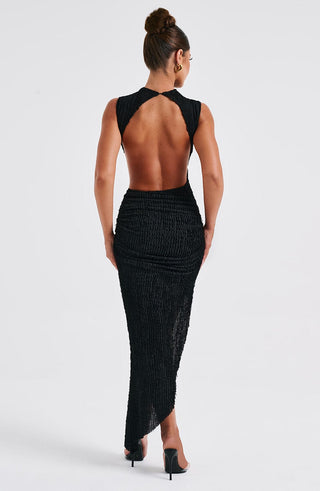 L.F Aphrodite Midi Dress Textured Stretch Asymmetric Black