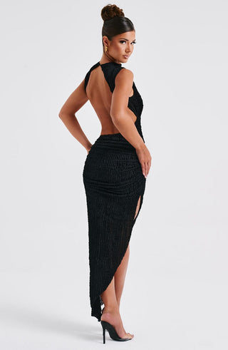 L.F Aphrodite Midi Dress Textured Stretch Asymmetric Black