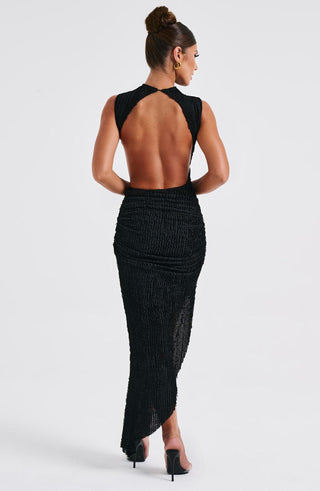 L.F Aphrodite Midi Dress Textured Stretch Asymmetric Black