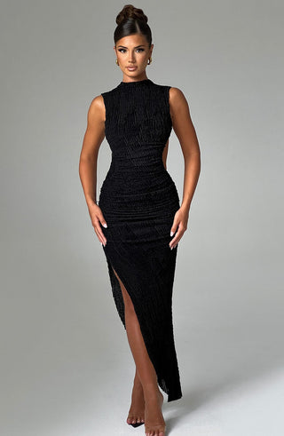 L.F Aphrodite Midi Dress Textured Stretch Asymmetric Black