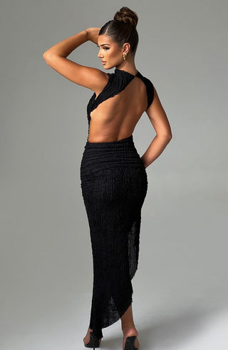 L.F Aphrodite Midi Dress Textured Stretch Asymmetric Black