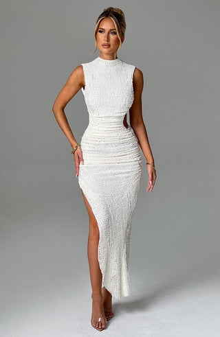 L.F Aphrodite Midi Dress Textured Stretch Open Back Ivory