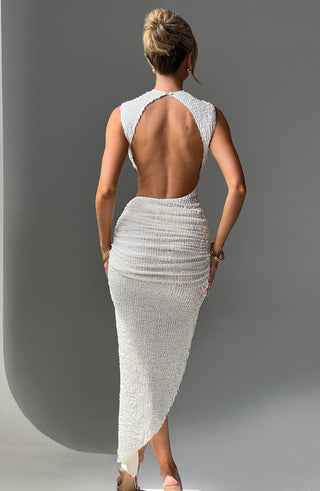 L.F Aphrodite Midi Dress Textured Stretch Open Back Ivory