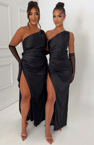 M.T Ariel Maxi Dress Luxury Stretch Satin Black