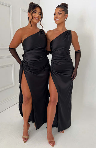M.T Ariel Maxi Dress Luxury Stretch Satin Black