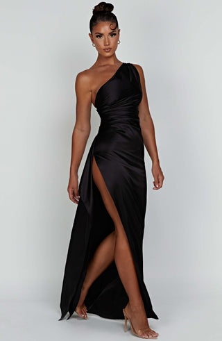M.T Ariel Maxi Dress Luxury Stretch Satin Black