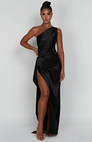 M.T Ariel Maxi Dress Luxury Stretch Satin Black
