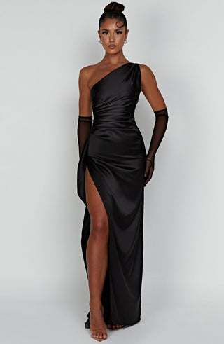 M.T Ariel Maxi Dress Luxury Stretch Satin Black