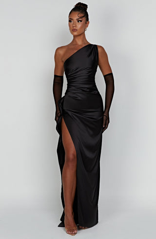 M.T Ariel Maxi Dress Luxury Stretch Satin Black