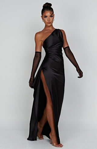 M.T Ariel Maxi Dress Luxury Stretch Satin Black
