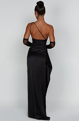 M.T Ariel Maxi Dress Luxury Stretch Satin Black