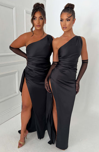 M.T Ariel Maxi Dress Luxury Stretch Satin Black