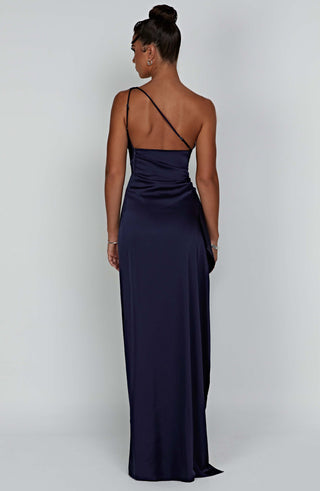 M.T Ariel Maxi Dress Satin One-Shoulder Navy