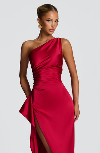 M.T Ariel Maxi Dress Luxury Satin One-Shoulder Red